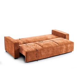 Canapé droit convertible GAVI 3 places tissu terracotta