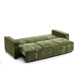 Canapé droit GAVI convertible tissu vert 3 places