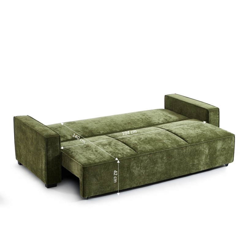 Canapé droit GAVI convertible tissu vert 3 places