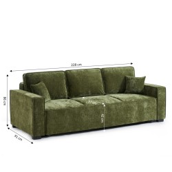 Canapé droit GAVI convertible tissu vert 3 places