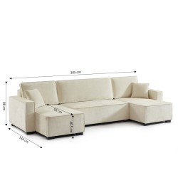 Canapé panoramique convertible GAVI 6 places tissu beige