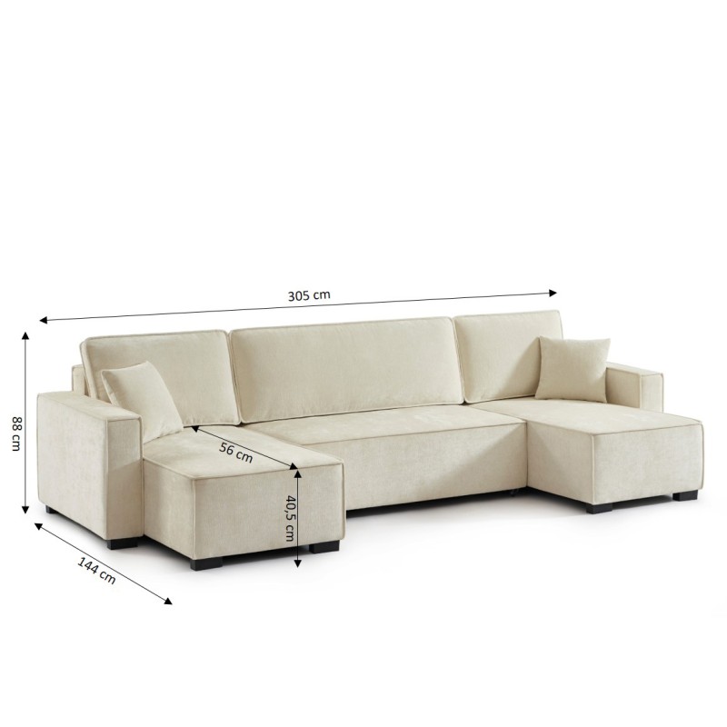 Canapé panoramique convertible GAVI 6 places tissu beige