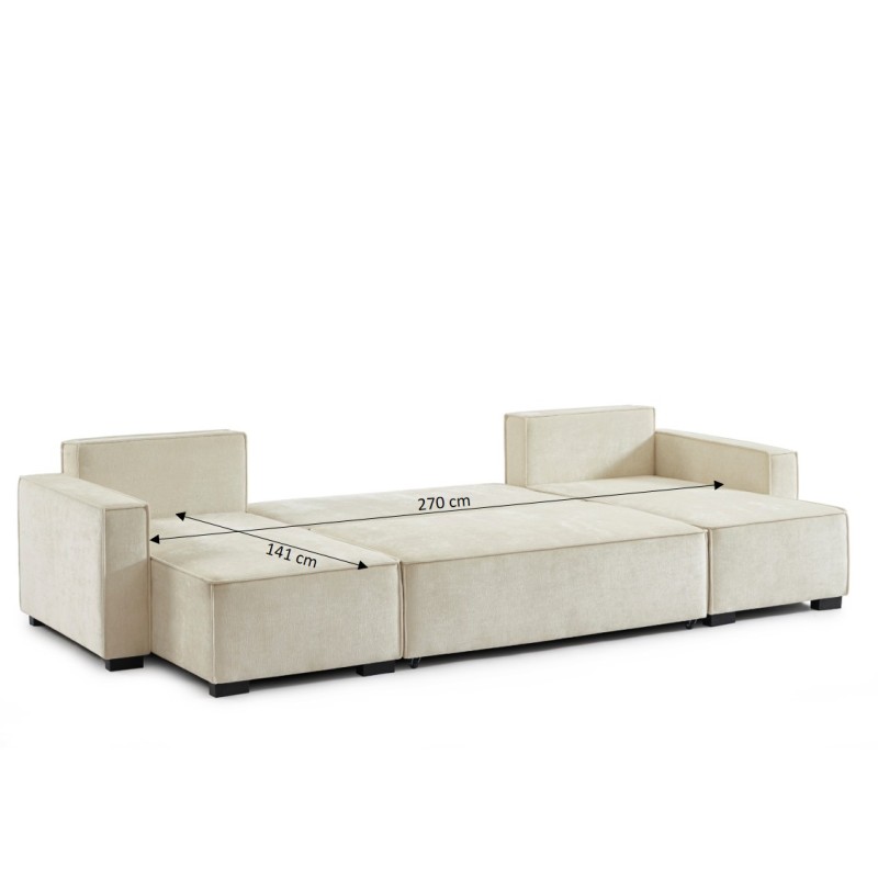Canapé panoramique convertible GAVI 6 places tissu beige