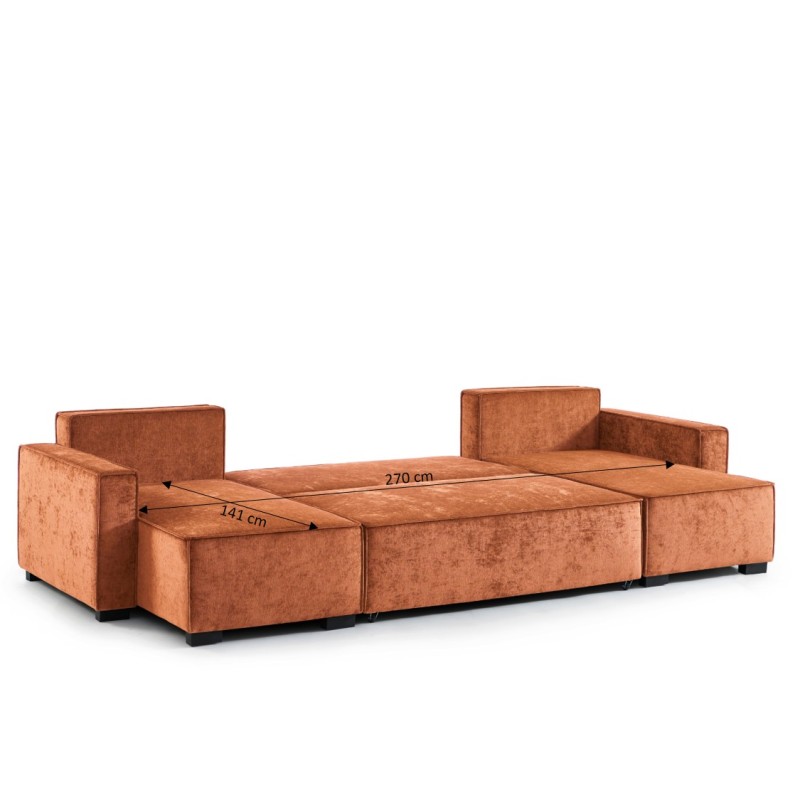 Canapé panoramique GAVI convertible tissu terracotta 6 places