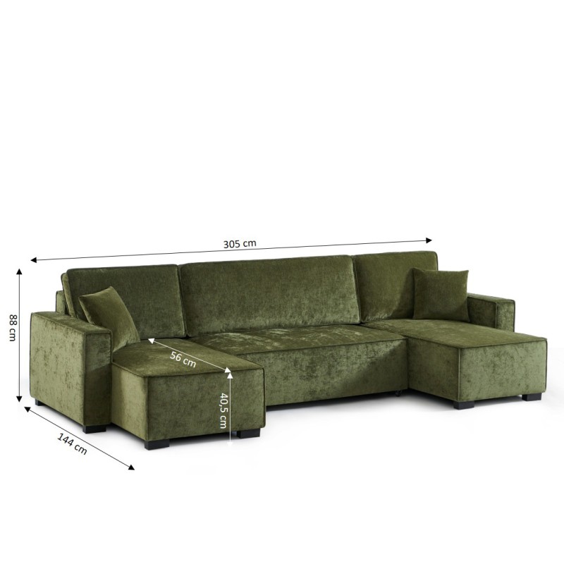 Canapé panoramique convertible GAVI 6 places tissu vert