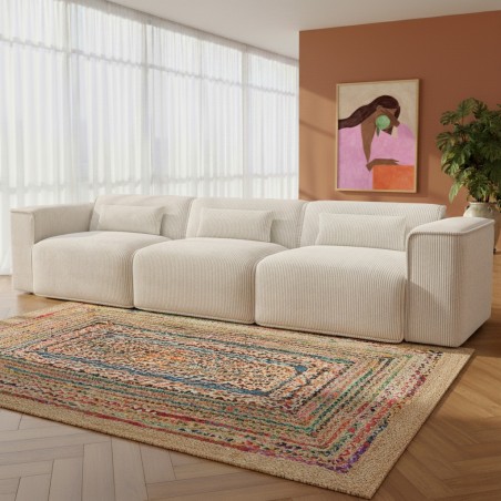 Canapé droit NUNA fixe velours côtelé beige 4/5 places