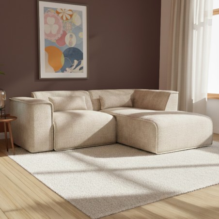 Canapé d'angle droit NUNA fixe tissu taupe 4 places