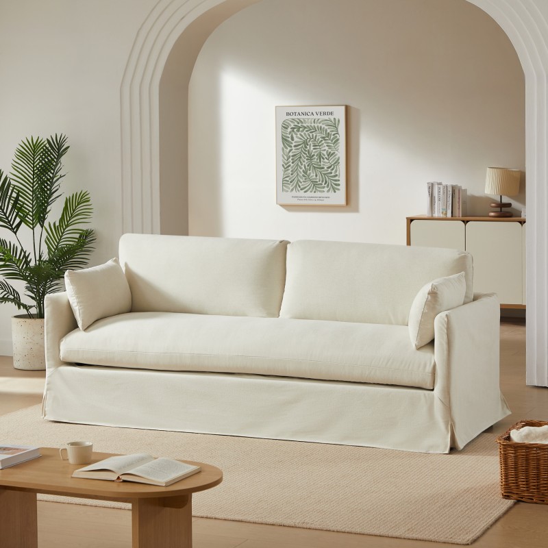 Canapé droit JATOBA fixe tissu beige 3 places