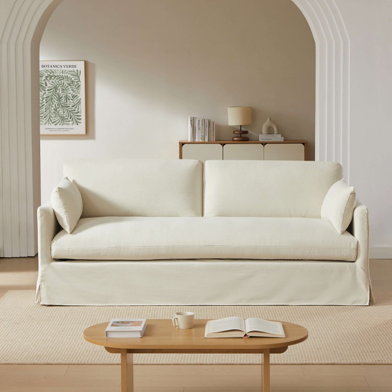 Canapé droit JATOBA fixe tissu beige 3 places