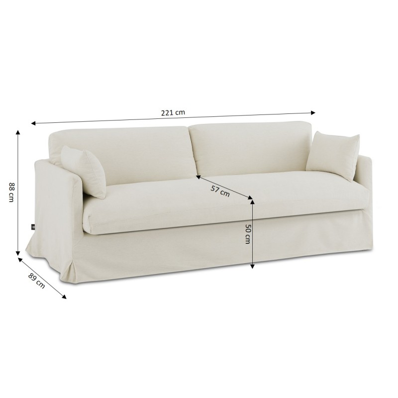 Canapé droit JATOBA fixe tissu beige 3 places