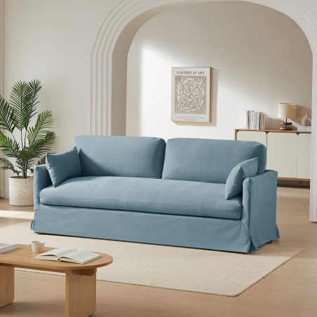 Canapé droit JATOBA fixe tissu bleu 3 places