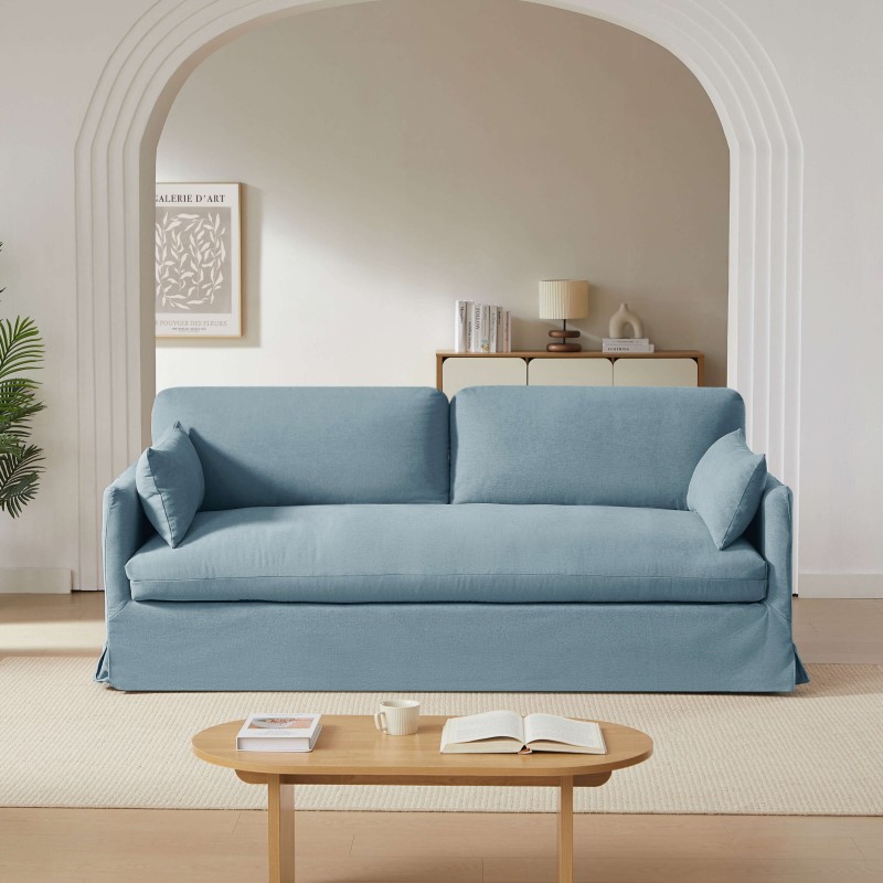 Canapé droit JATOBA fixe tissu bleu 3 places