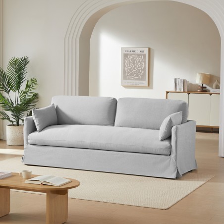 Canapé droit JATOBA fixe tissu gris 3 places