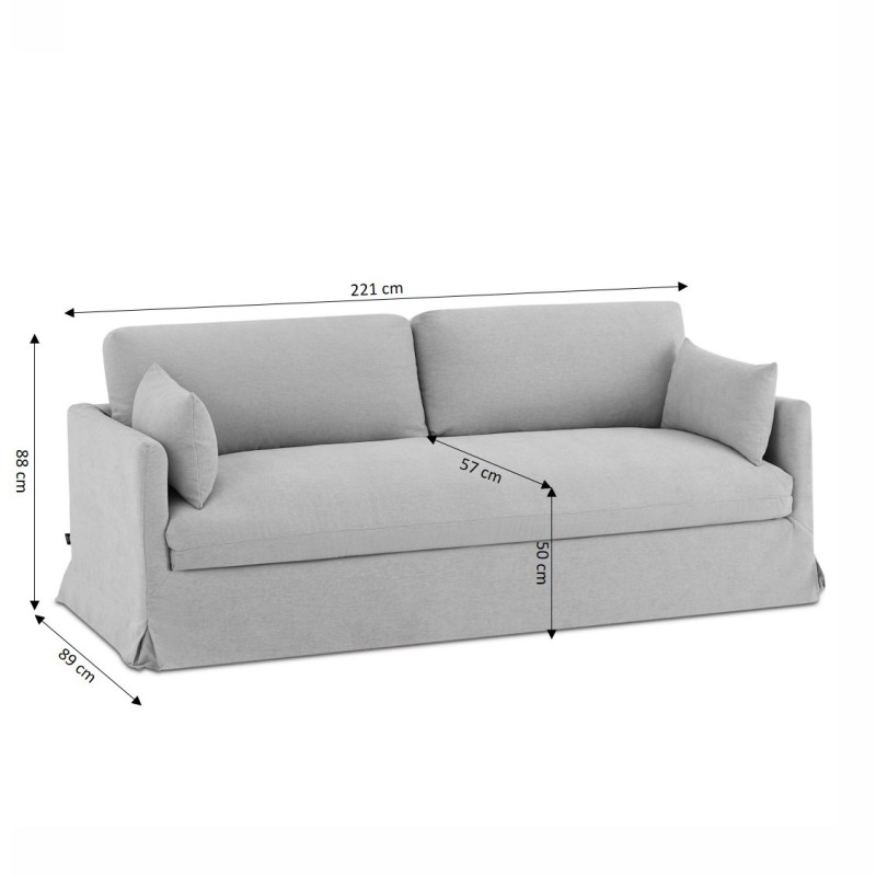 Canapé droit JATOBA fixe tissu gris 3 places