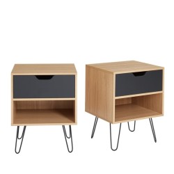 Lot de 2 tables de chevet DUO noir et effet chêne 40cm
