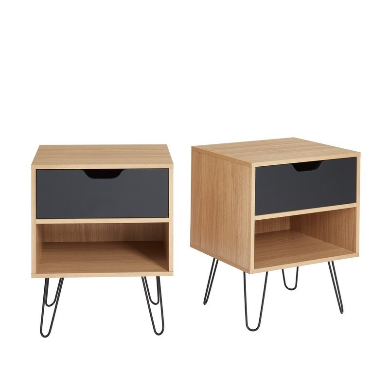 Lot de 2 tables de chevet DUO noir et effet chêne 40cm