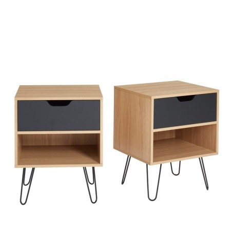 Lot de 2 tables de chevet DUO noir et effet chêne 40cm