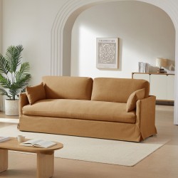 Canapé droit fixe déhoussable JATOBA 3 places tissu orange