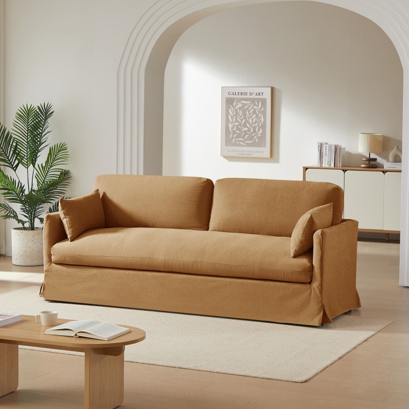 Canapé droit fixe déhoussable JATOBA 3 places tissu orange