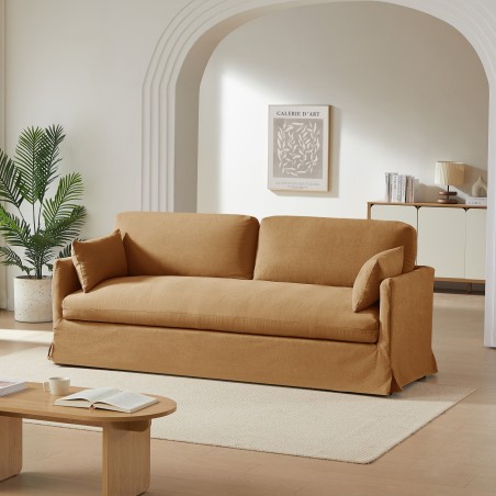 Canapé droit fixe déhoussable JATOBA 3 places tissu orange