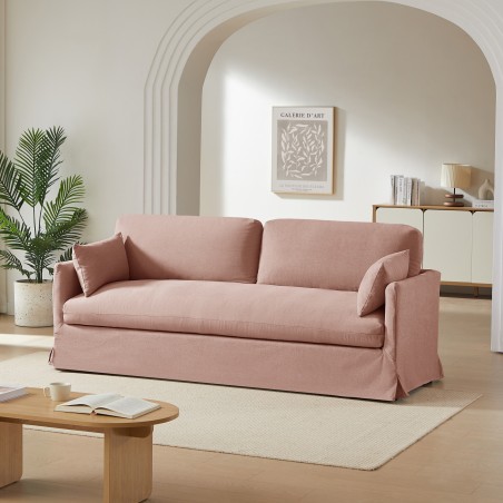 Canapé droit fixe déhoussable JATOBA 3 places tissu rose