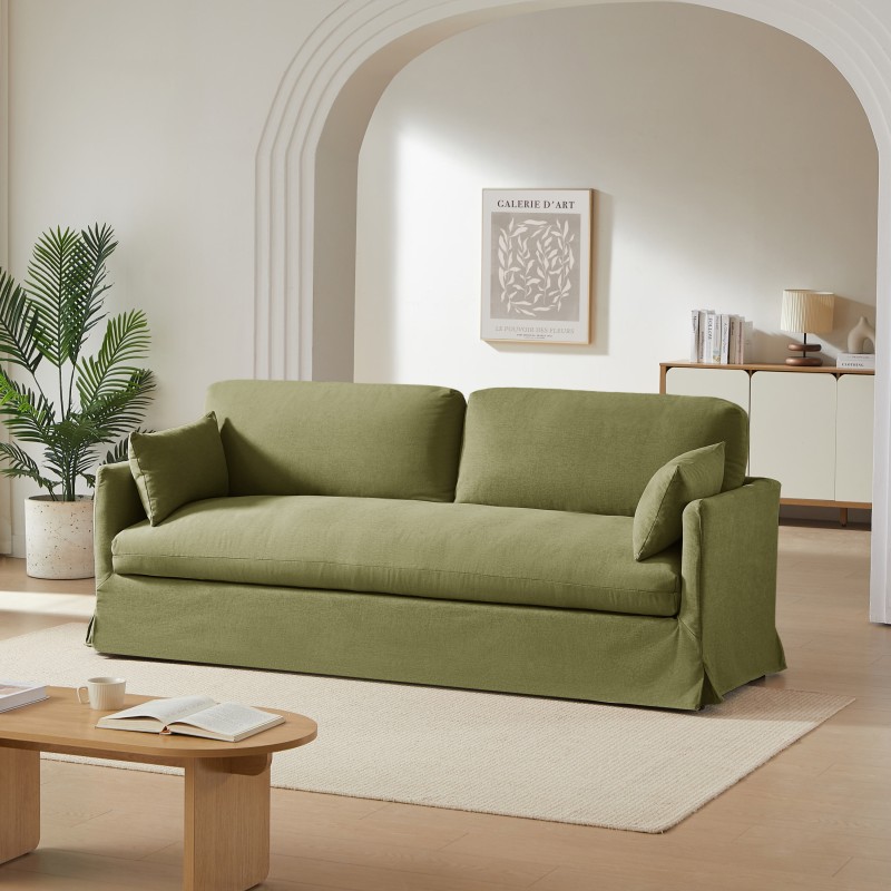 Canapé droit JATOBA fixe tissu vert 3 places