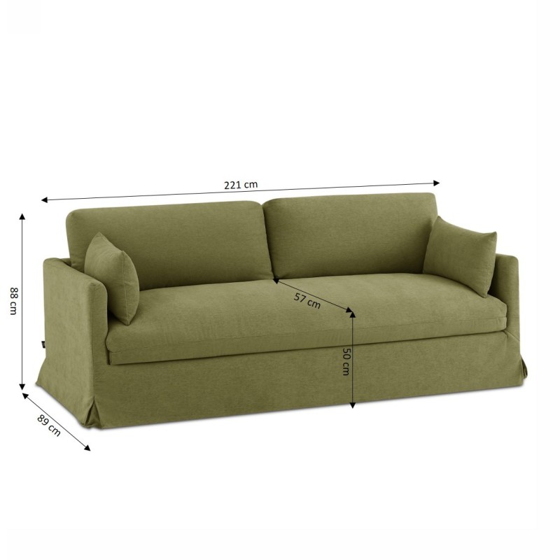 Canapé droit JATOBA fixe tissu vert 3 places