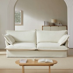 Canapé droit fixe déhoussable IROKO 3 places tissu beige