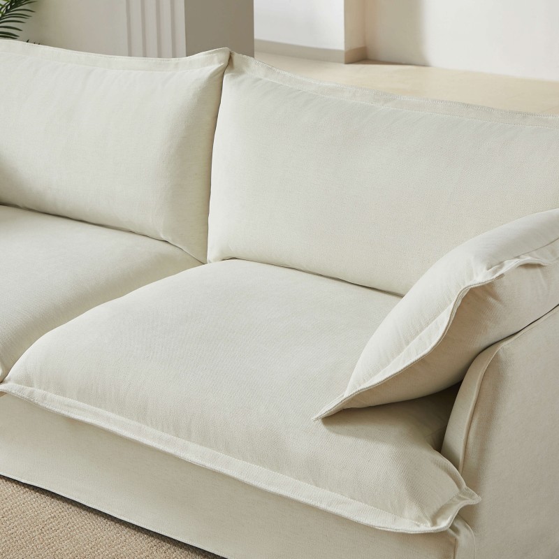 Canapé droit fixe déhoussable IROKO 3 places tissu beige