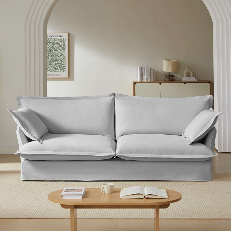 Canapé droit fixe déhoussable IROKO 3 places tissu gris