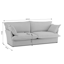 Canapé droit fixe déhoussable IROKO 3 places tissu gris