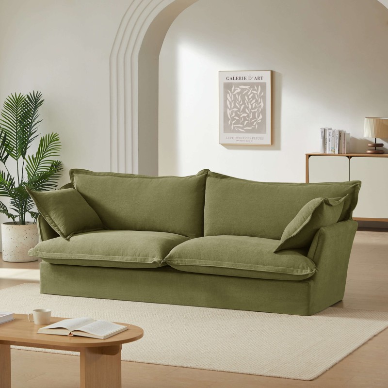 Canapé droit IROKO fixe tissu vert 3 places