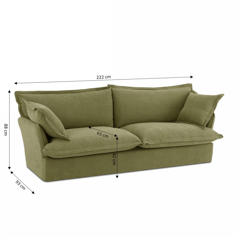 Canapé droit IROKO fixe tissu vert 3 places