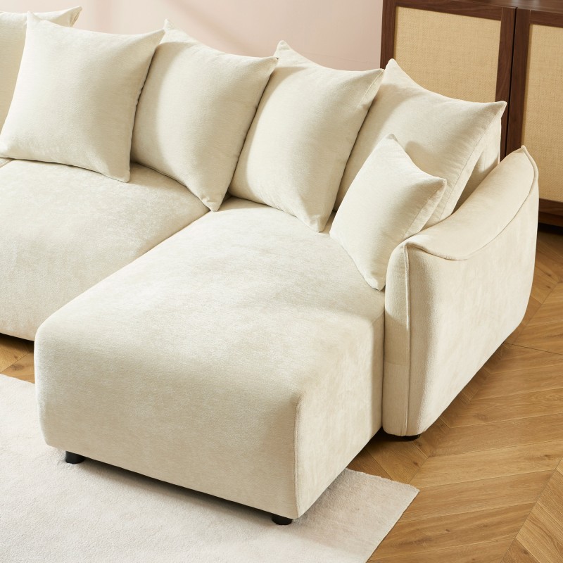Canapé d'angle OPALINE convertible et réversible tissu beige 4 places
