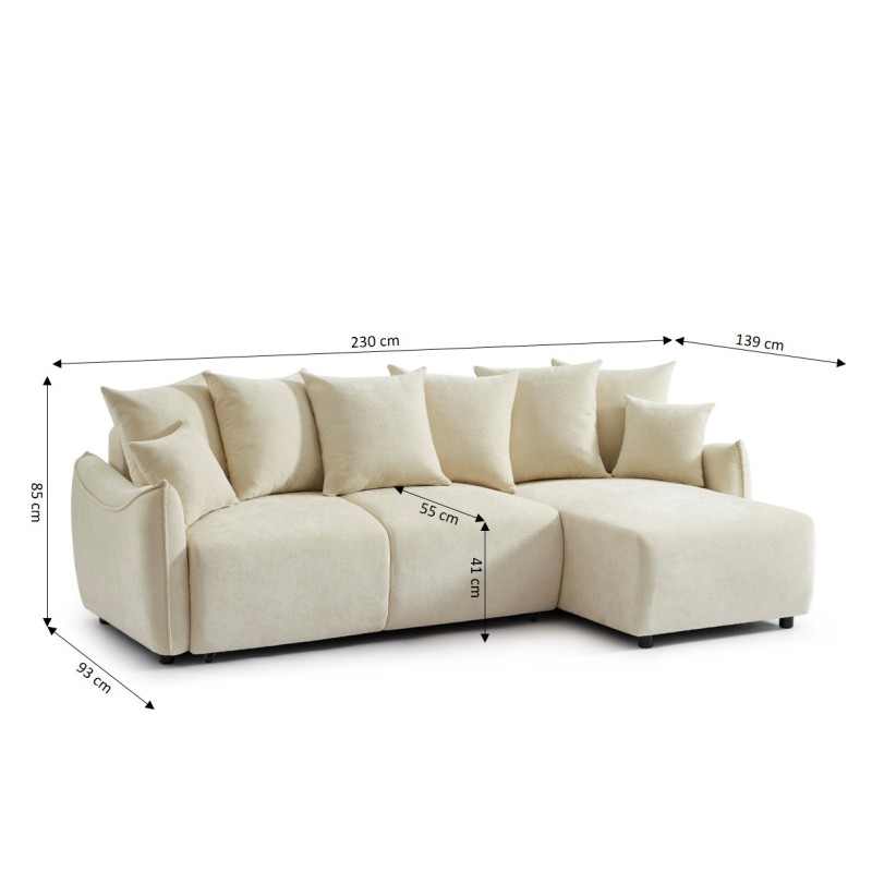 Canapé d'angle OPALINE convertible et réversible tissu beige 4 places