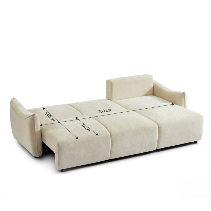 Canapé d'angle OPALINE convertible et réversible tissu beige 4 places