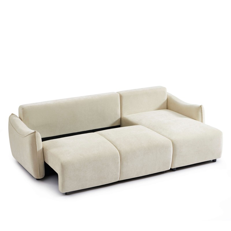 Canapé d'angle OPALINE convertible et réversible tissu beige 4 places