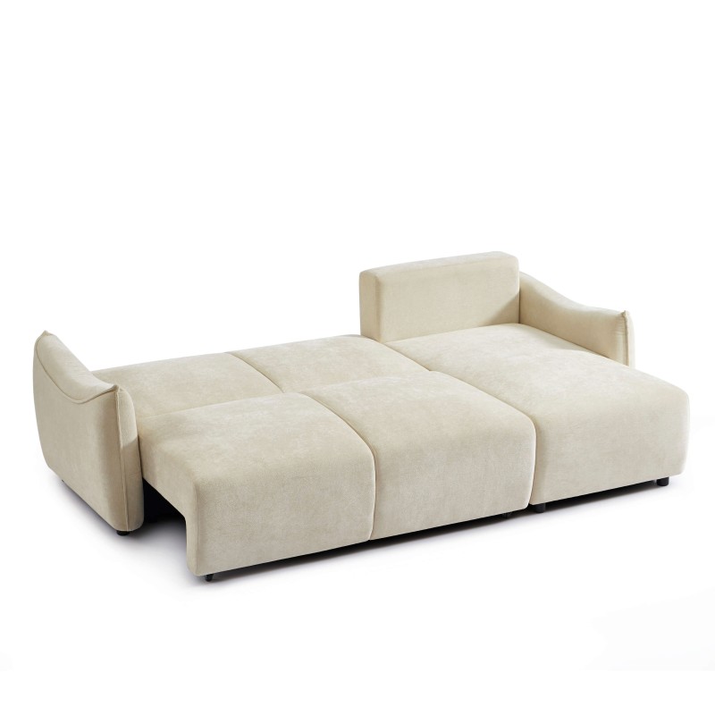 Canapé d'angle OPALINE convertible et réversible tissu beige 4 places