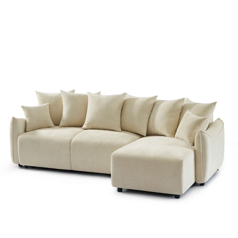 Canapé d'angle OPALINE convertible et réversible tissu beige 4 places