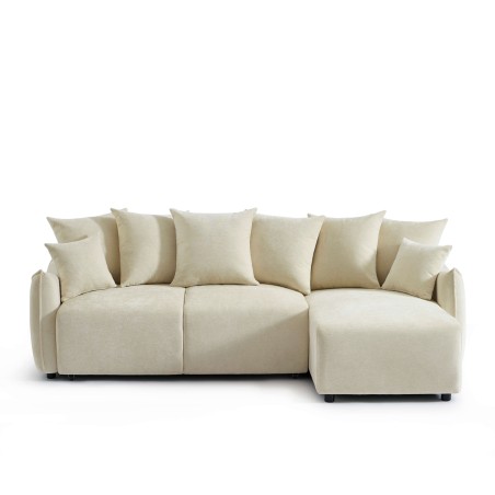 Canapé d'angle OPALINE convertible et réversible tissu beige 4 places