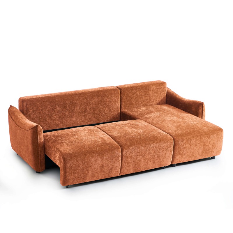 Canapé d'angle OPALINE convertible et réversible tissu terracotta 4 places