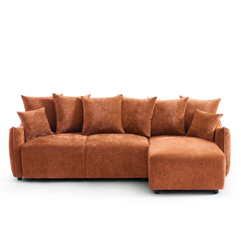 Canapé d'angle OPALINE convertible et réversible tissu terracotta 4 places