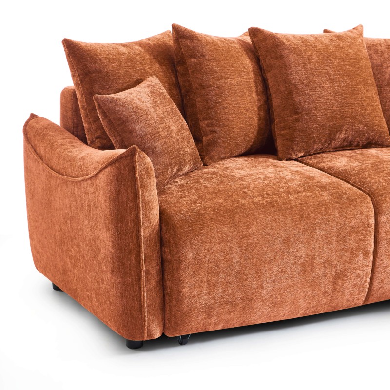 Canapé d'angle OPALINE convertible et réversible tissu terracotta 4 places