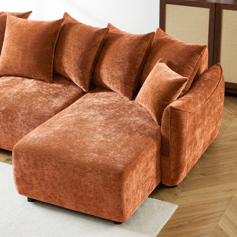 Canapé d'angle OPALINE convertible et réversible tissu terracotta 4 places