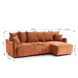 Canapé d'angle OPALINE convertible et réversible tissu terracotta 4 places