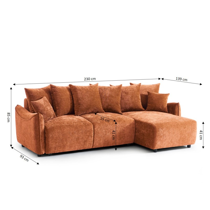 Canapé d'angle OPALINE convertible et réversible tissu terracotta 4 places