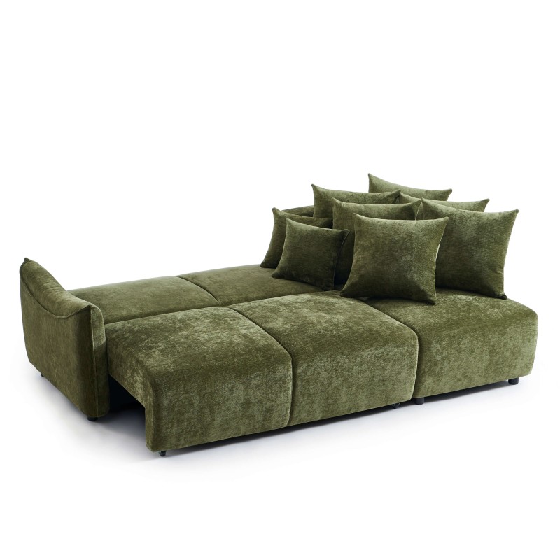 Canapé d'angle OPALINE convertible et réversible tissu vert 4 places