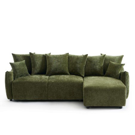 Canapé d'angle OPALINE convertible et réversible tissu vert 4 places