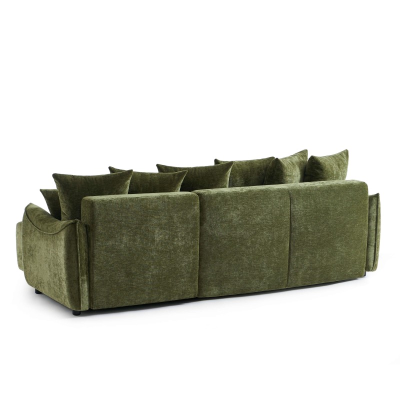 Canapé d'angle OPALINE convertible et réversible tissu vert 4 places
