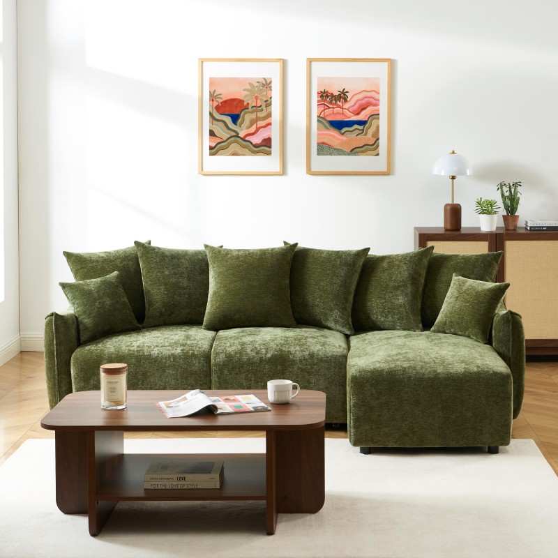 Canapé d'angle OPALINE convertible et réversible tissu vert 4 places